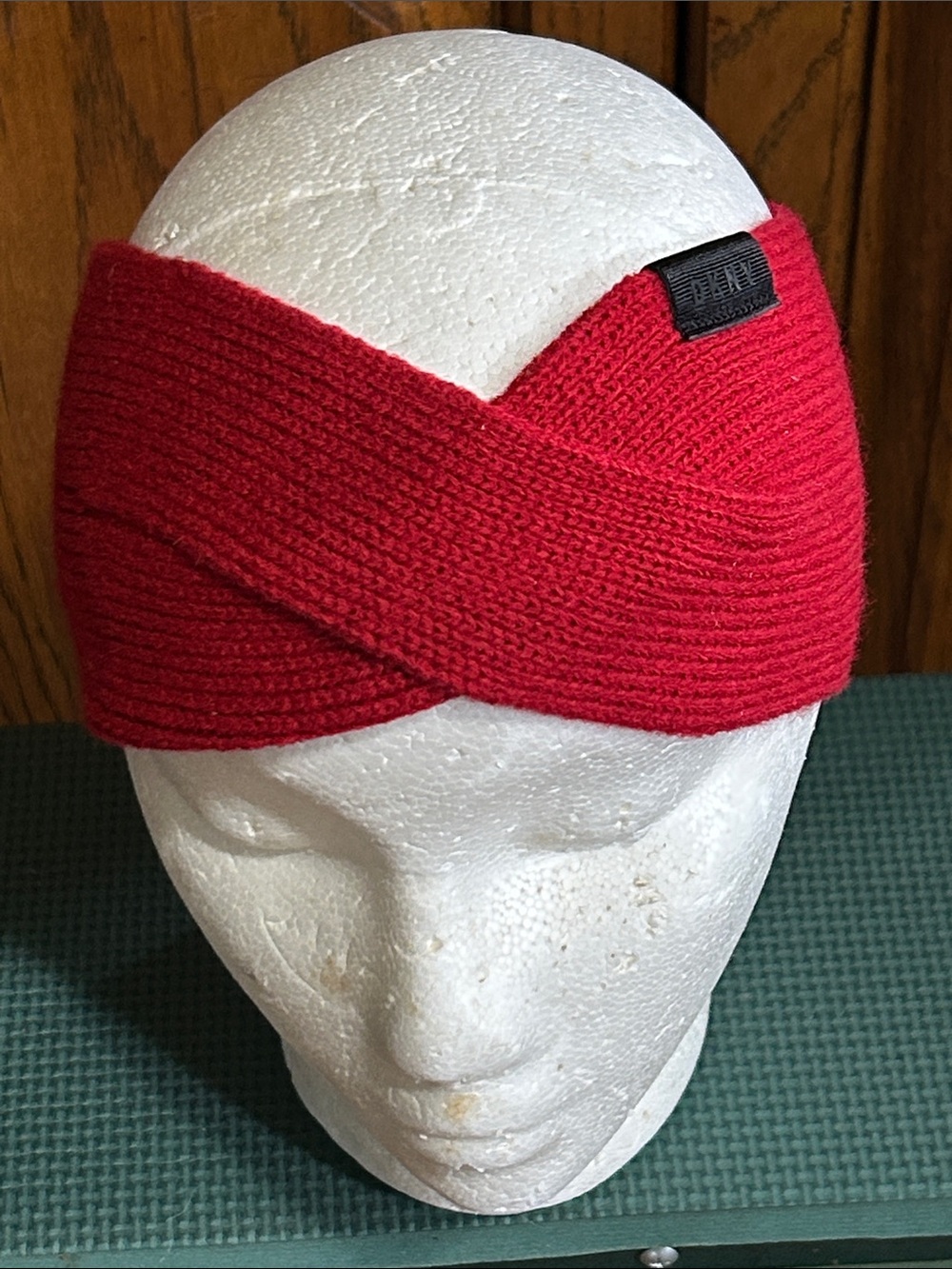 DKNY Acrylic Red Knit Head Wrap with Branded Tag